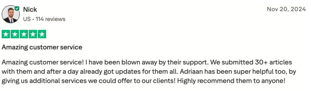 Review highlighting Sitetrail’s customer service 